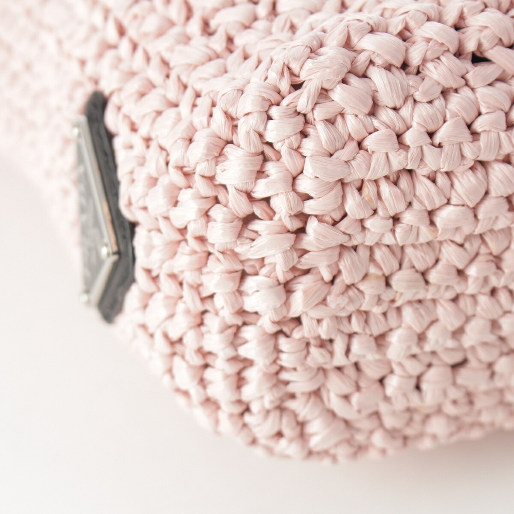 Prada Triangle Bag Pink Raffia Tote Crochet Logo - Picture 10 of 10